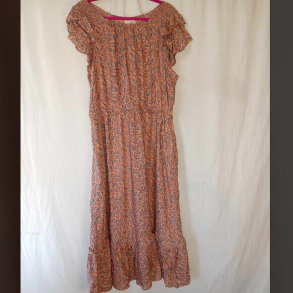 👸HOST PICK Universal Thread Pumpkin‎ Orange Floral Flutter Ruffle Midi NWOT XXL - Picture 2 of 4